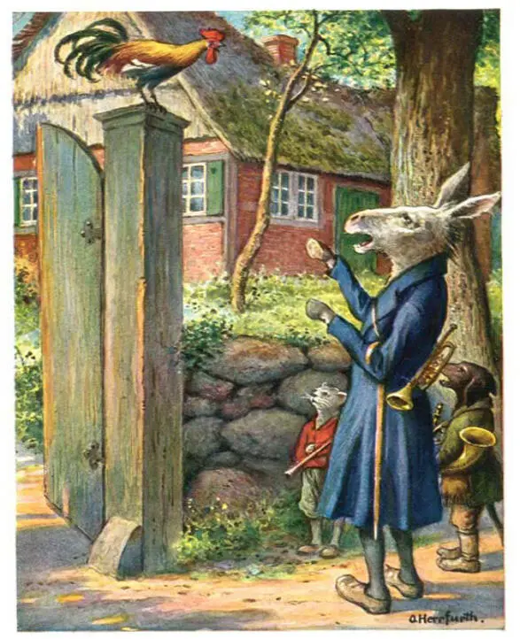 Postkartenmotiv zu den Bremer Stadtmusikanten von Oskar Herrfurth vor 1934 - фото 4