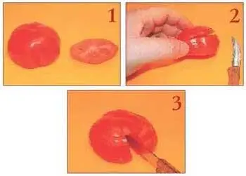 1 Отрезаем основание помидора 2 Надрезаем всю оставшуюся часть на равные по - фото 79