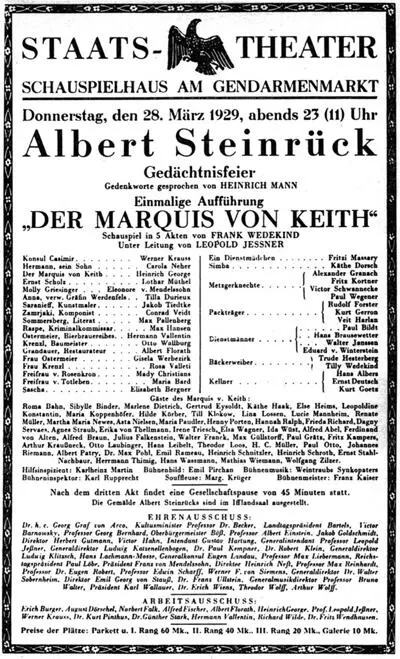 Programm der Gedächtnisfeier für Albert Steinrück vom 28 März 1929 Dann - фото 18