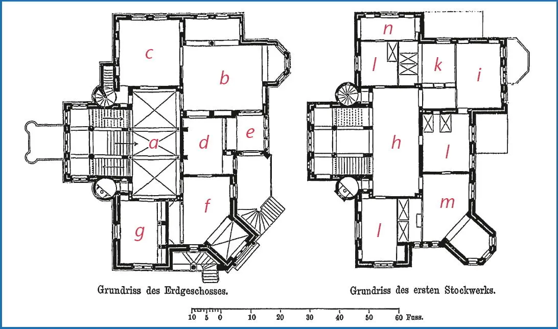 3 Grundrisse der Villa Wedekind a Vorplatz b Empfangszimmer c Esszimmer - фото 16