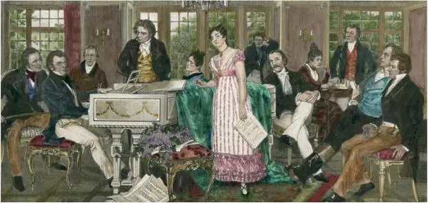 Schubertiade bei Joseph von Spaun Kolorierter Holzstich nach einem Gemälde von - фото 59