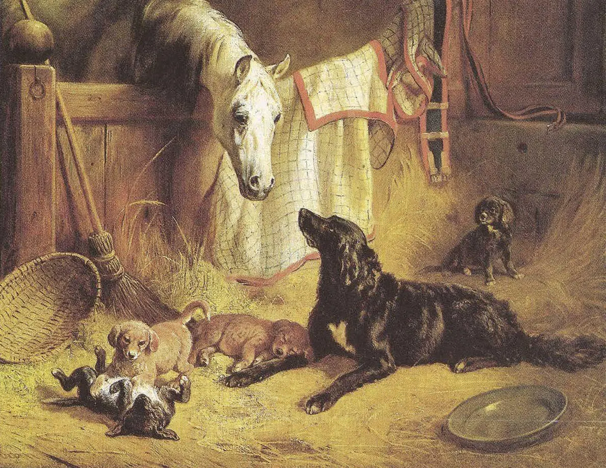 Gemälde Hundefamilie mit altem Gaul von Benno Adam 1869 Bildersammlung Georg - фото 4