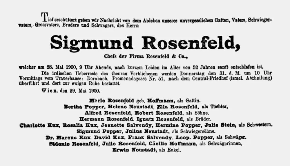 Die Todesanzeige für Sigmund Rosenfeld den Begründer des Bankhauses Rosenfeld - фото 19