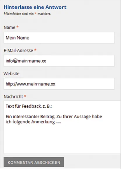 Beispiel eines Kommentarfeldes in einem Blog Über die meist vorhandenen Social - фото 3