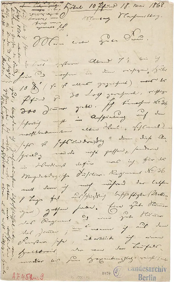 Brief Fontanes von einer seiner Reisen durch Brandenburg am 18 Mai 1868 an - фото 6