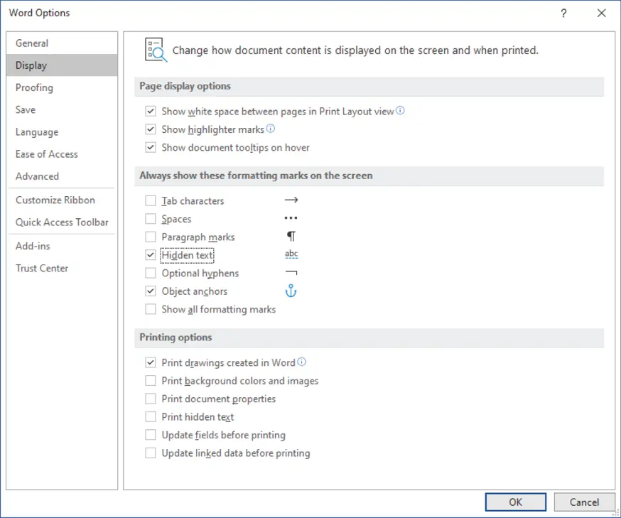 FIGURE 19Word Options dialog box Now all of the hidden text in your document - фото 19