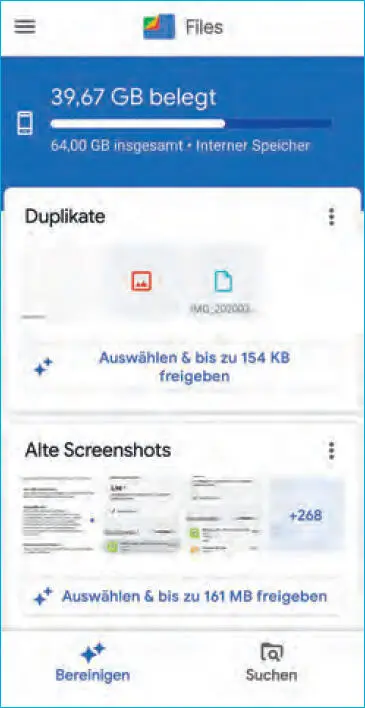 Für das Freigeben von Speicherplatz empfehlen wir unter Android die App Google - фото 17