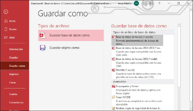 Opciones de Guardar como Las bases de datos dependen de las extensiones que - фото 24