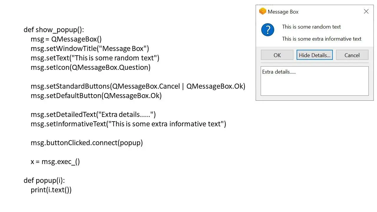 QMessageBox это виджет который используется для создания диалоговых окон для - фото 39