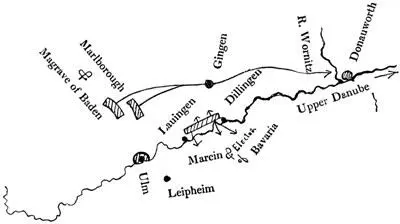 Map illustrating the march of Marlborough and Baden across Marcins front from - фото 129