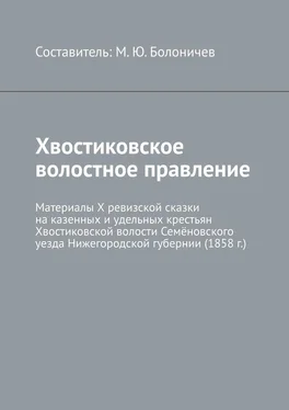 Михаил Болоничев Хвостиковское волостное правление. Материалы X ревизской сказки на казенных и удельных крестьян Хвостиковской волости Семёновского уезда Нижегородской губернии (1858 г.) обложка книги