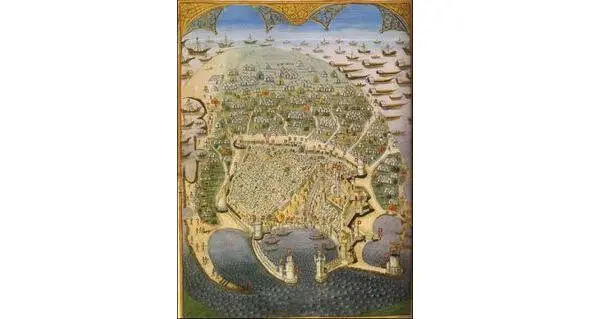 Остров Родос и его порт в 1486 году Фрагмент гравюры на меди РОДОССКАЯ ЧУМА - фото 2