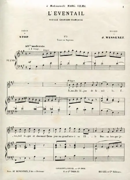 Ноты романса Ж Массне Веер Брошюра Франция 1892 г Ольга Николаевна - фото 10