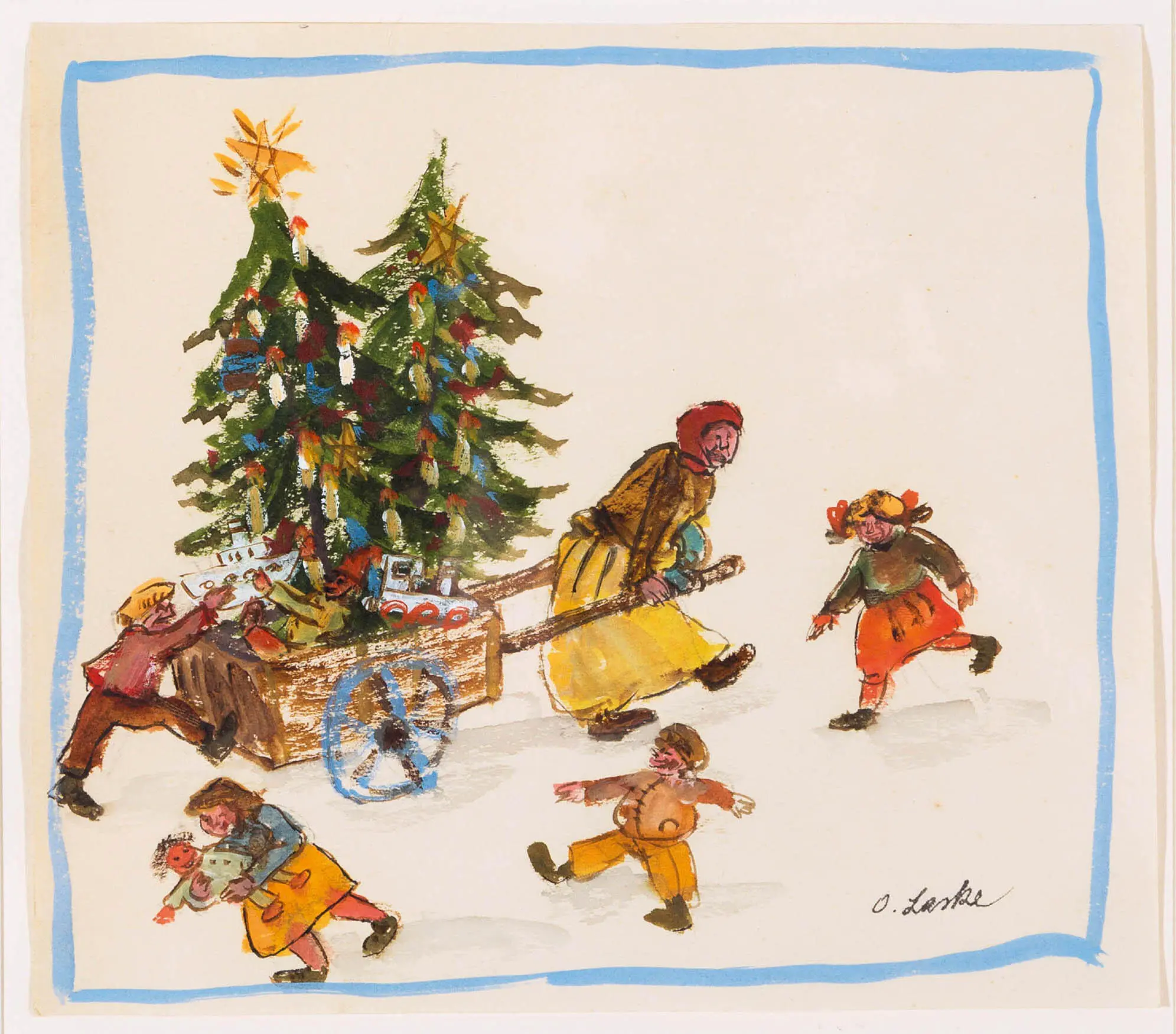 Oskar Laske Bäuerin mit Kindern und Wagen mit Christbaum oJ Oskar Laske - фото 23