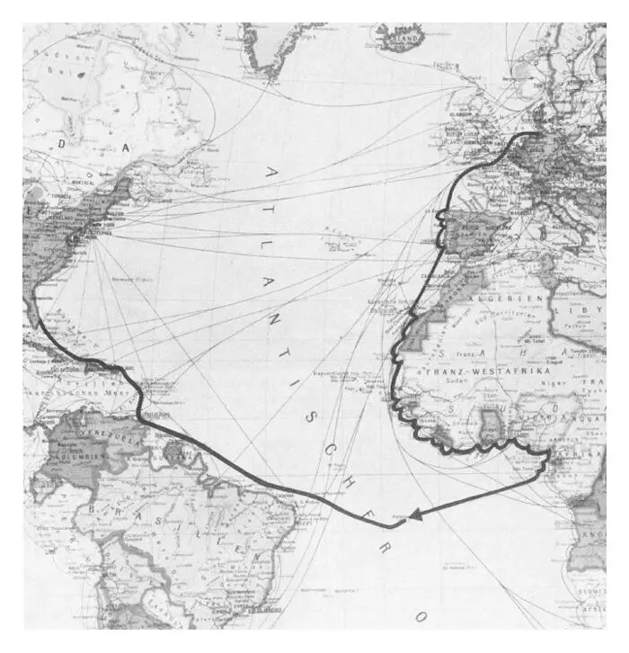 Fahrtroute Die LIBERIA rechts neben der weißen Yacht LES QUARTE VENTS des - фото 6