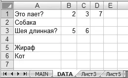 Рис 58 Содержимое листа DATA Приступим к созданию макроса игры Для этого в - фото 94