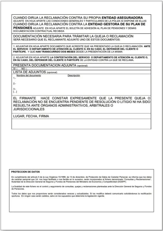 Formulario de reclamación oficial ante la DGSFP Formulario de reclamación al - фото 49
