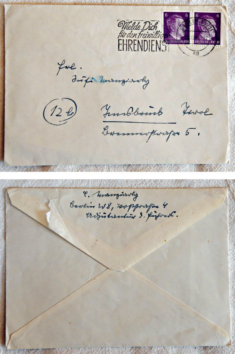 Kuvert eines Briefes von Constanze Manziarly an ihre Schwester in Innsbruck vom - фото 2