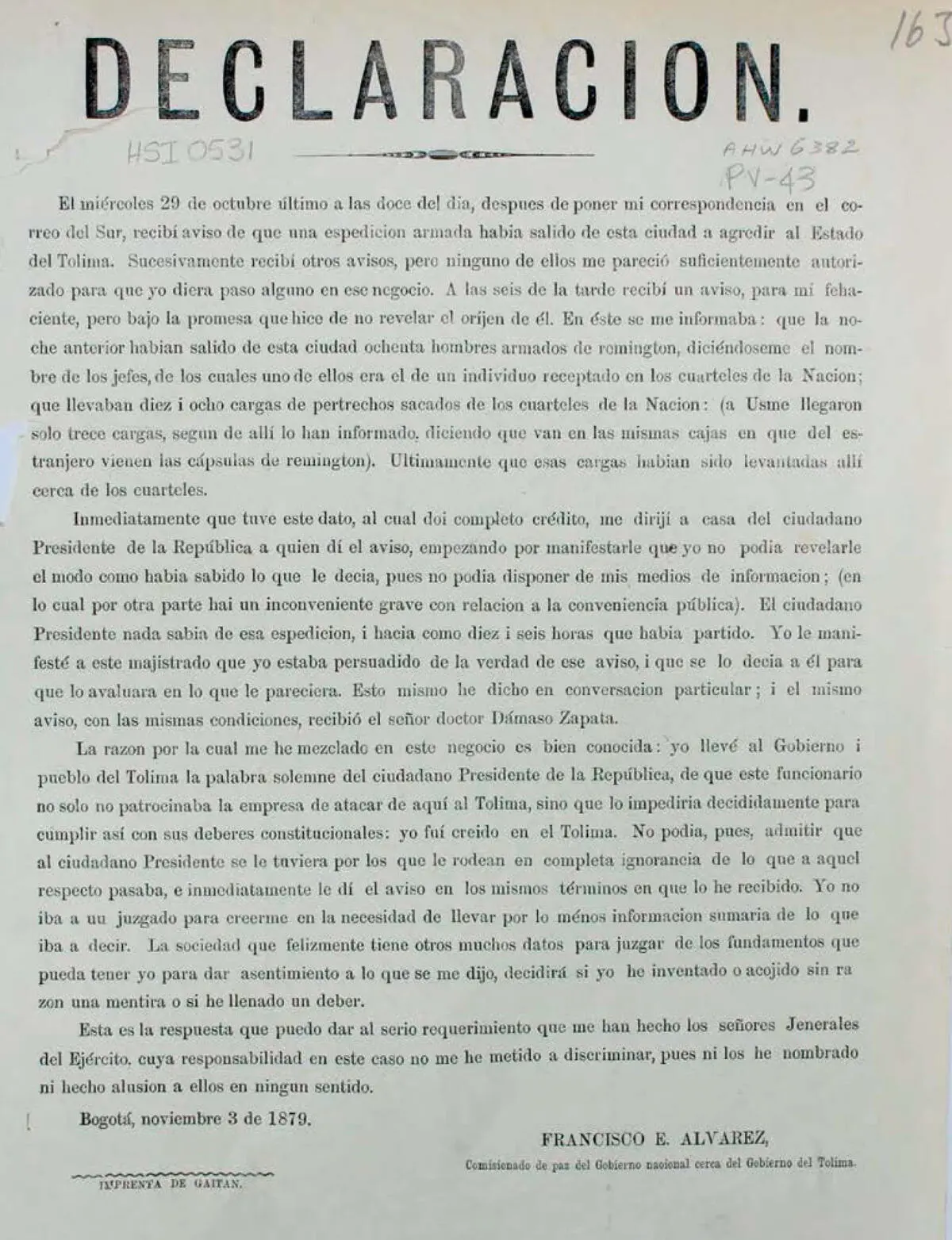 Declaración en la cual Francisco Álvarez aclara los hechos sucedidos en la - фото 25