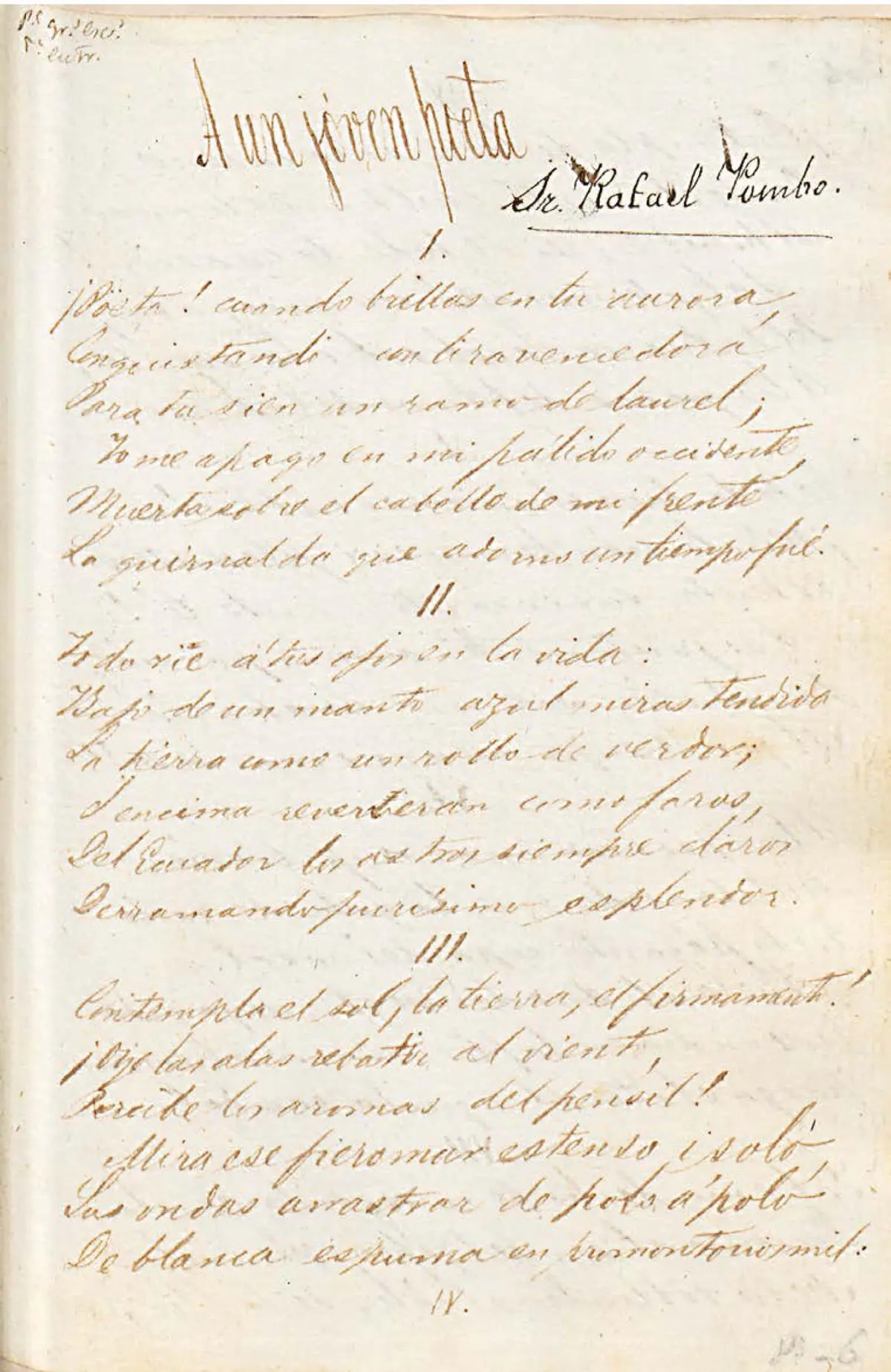 A un joven poeta poema de José Joaquín Ortiz manuscrito por Rafael Pombo en - фото 18