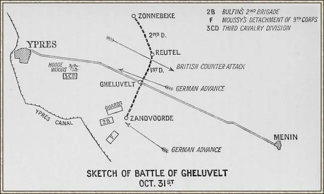 Sketch of Battle of Gheluvelt October 31 The line of the 3rd Brigade had been - фото 15