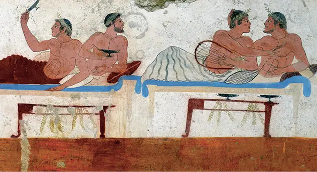Fresco griego Tumba del Nadador detalle de la pared norte año 470 aC - фото 4