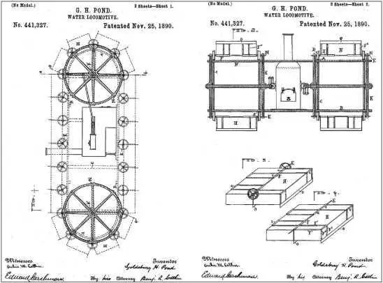 Патент Гэлдсбери Понда от 1890 г на паровой водный локомотив с двумя - фото 9