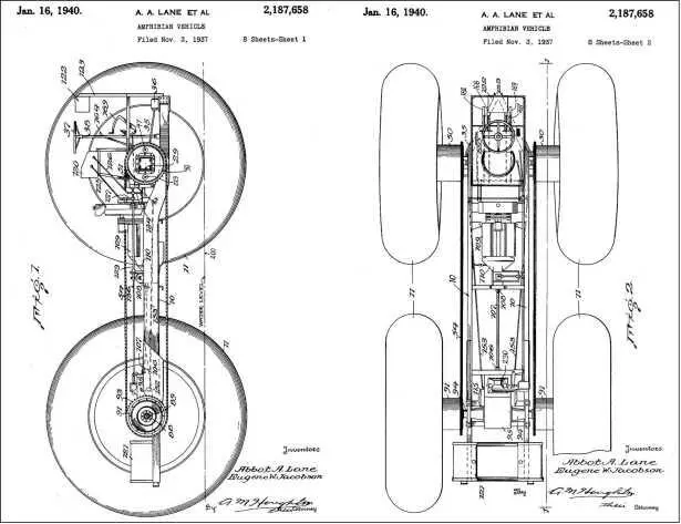 Патент Эббота Лэйна от 1940 г на высококолесную плавающую машину заявка - фото 14