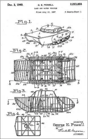 Рисунки из патента Джорджа Е Пауэлла на наземноводную машину от 1940 г - фото 15