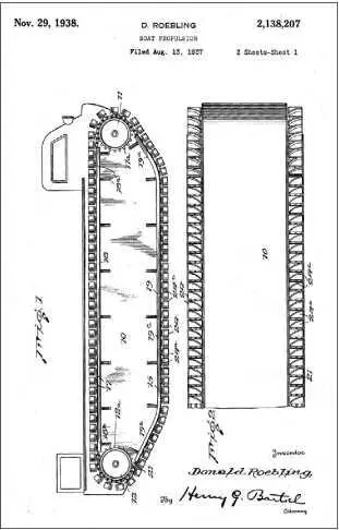 Патент Дональда Роблинга от 1938 г на плавающую гусеничную машину с движением - фото 16