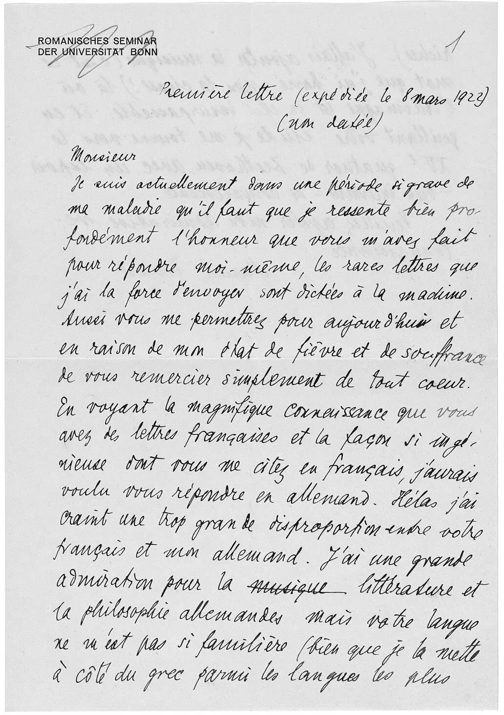 Erster Brief von Marcel Proust an Ernst Robert Curtius in einer Abschrift von - фото 8
