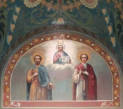 Святые мученики Флор и Лавр Стенная живопись в притворе храма Благочестивые - фото 47