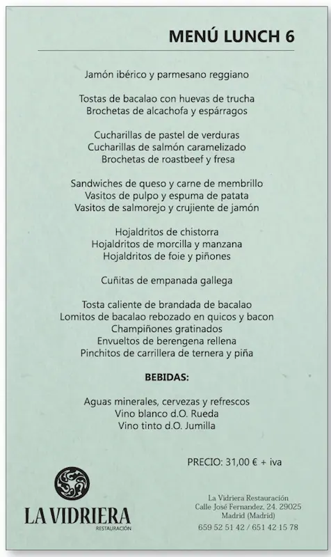 Ejemplo de menú lunch Menú cóctel o vino español Es igual que el menú lunch - фото 52
