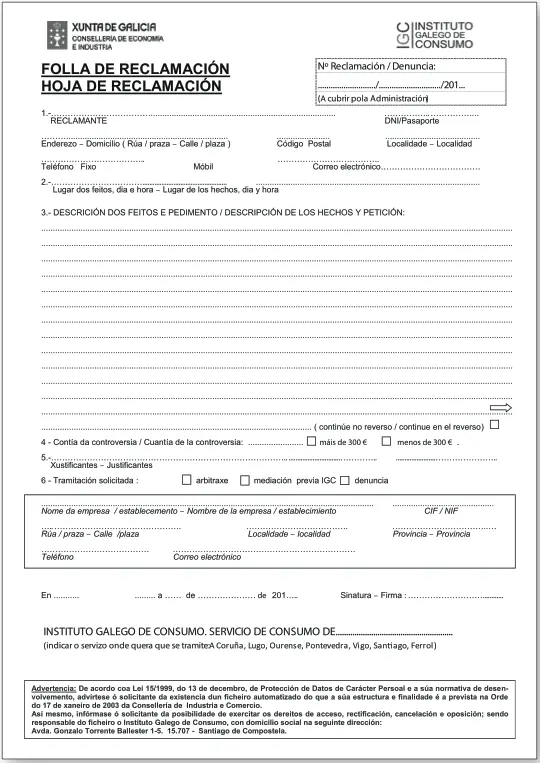 Ejemplo de Hoja de Reclamación de Galicia Unido a esto y de forma puntual en - фото 24