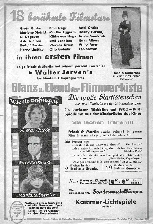 Handzettel GLANZ UND ELEND DER FLIMMERKISTE 1937 Jervens Filmgeschichte der - фото 7