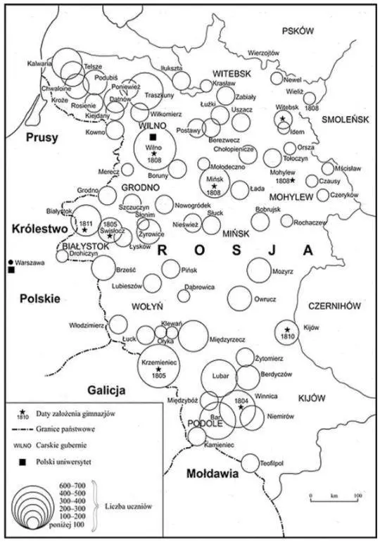 Mapa 5 Szkoły polskie w carskiej Rosji 1822 W połowie XIX wieku nastąpił - фото 4