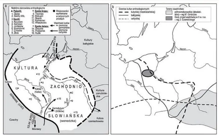 Mapa 3 Prehistoria Polski a według poglądu autochtonicznego b według - фото 6