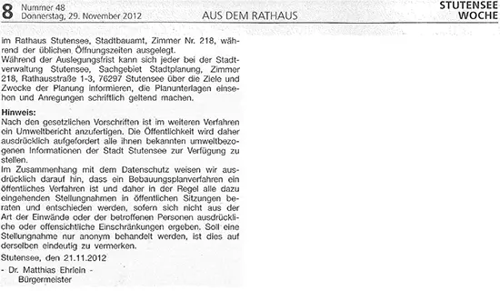 Abb 7Öffentliche Bekanntmachung der Stadt Stutensee bei Karlsruhe zur - фото 9