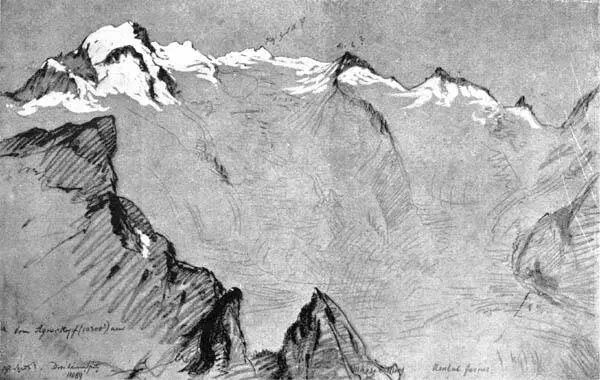 Dreiherrnspitze vom Ahrner Kopf Bleistiftskizze auf Sepiapapier mit weißer - фото 11