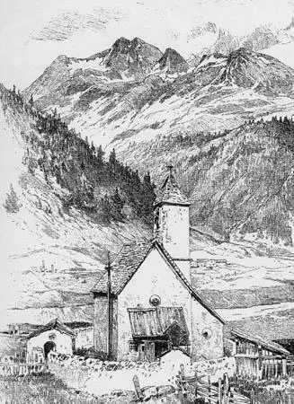St Gertraud Sulden Zeichnung um 1880 Th Christomannos Sulden Trafoi - фото 20