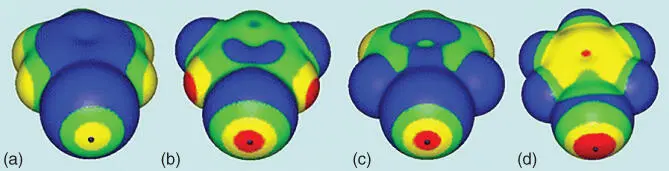 Figure 114Computed ESP maps on 0001 au molecular surfaces of a iodobenzene - фото 18