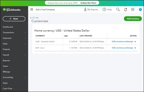 FIGURE 323The Currencies page QBO always records exchange rates shown on - фото 85