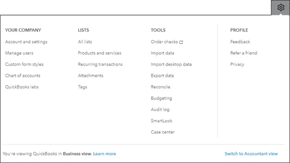 FIGURE 311Use the Gear menu to work with settings lists tools and your QBO - фото 64