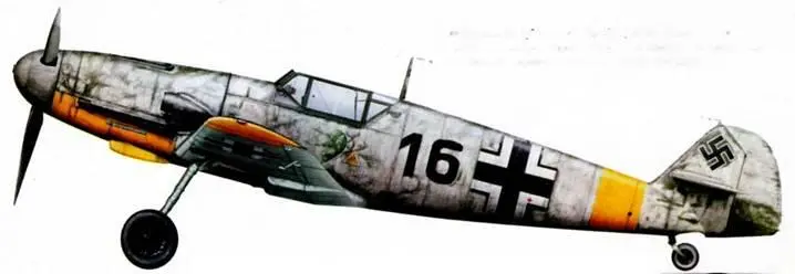 Messerschmitt Bf109 F4 Черная 16 из состава JG 54 Сквозь нанесенную белую - фото 235