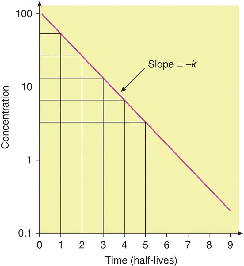 Figure 16 Semilogarithmic plot of concentration versus time after a bolus - фото 10