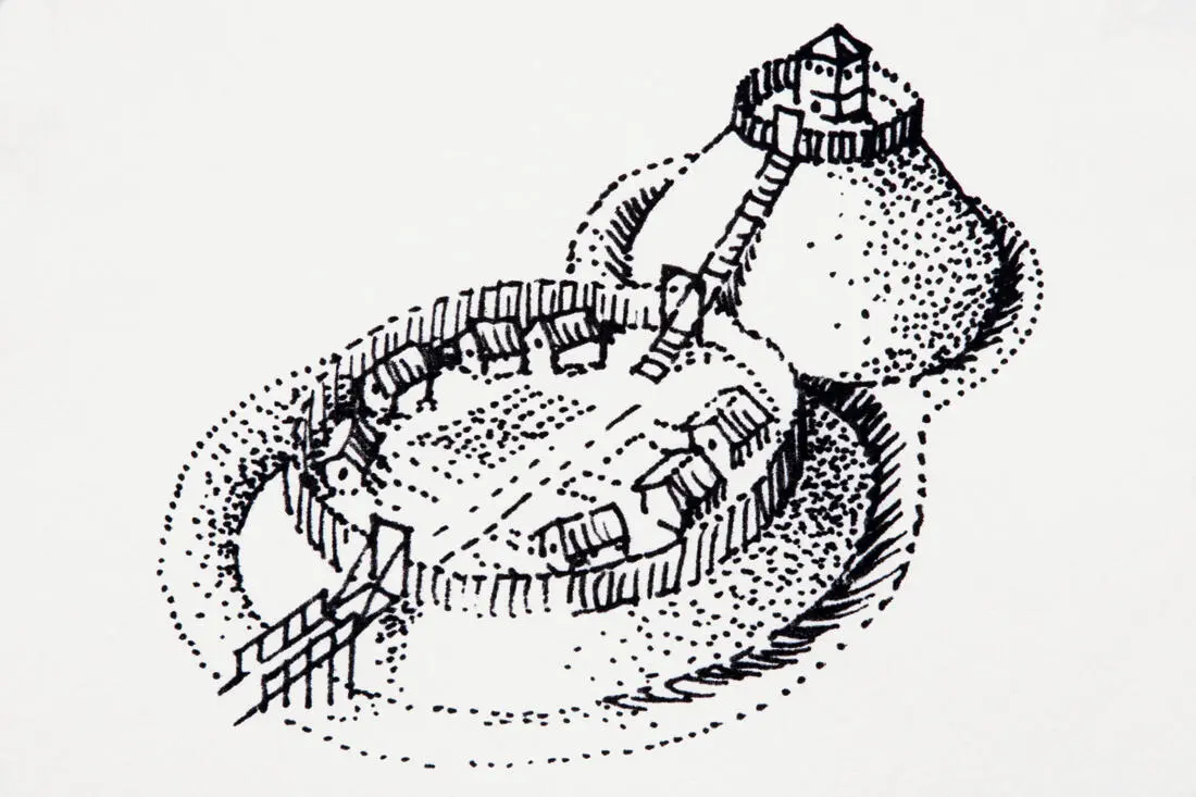 A drawing of a wooden motteandbailey castle This design became commonplace - фото 7