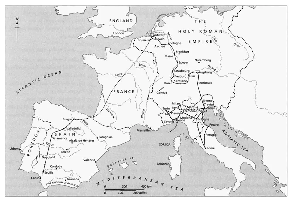 The route of Hernandos journey through Europe in 152931 the dashed portions - фото 5