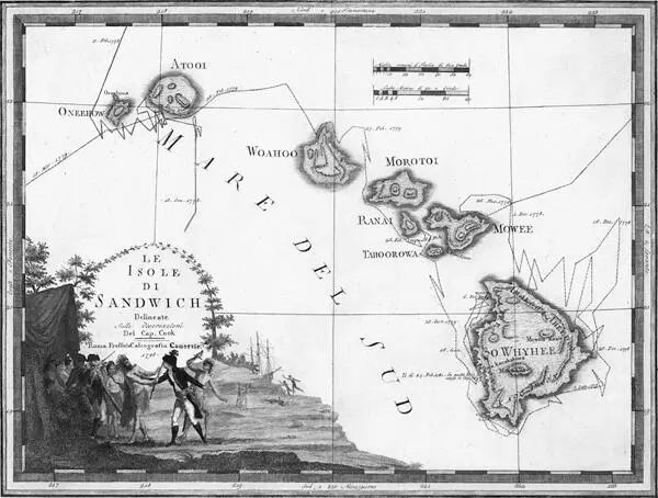 Map of the Sandwich Islands by Giovanni Cassini Rome 1798 based on Cooks - фото 4
