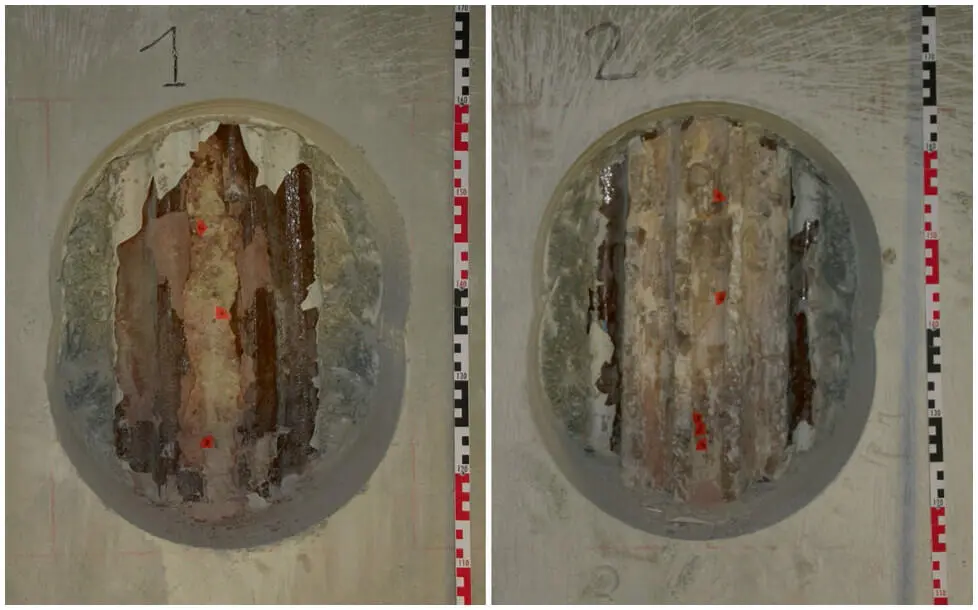 Figure 3 Investigation windows in the concrete jacket of the two columns - фото 181