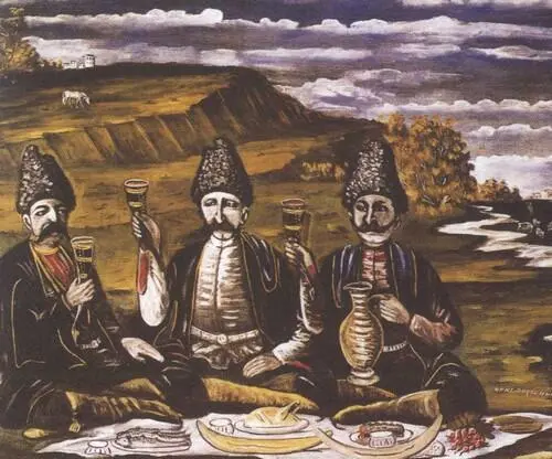 Кутеж трех князей на лужайке Клеенка масло Кутеж кинто с органщиком Датико - фото 50